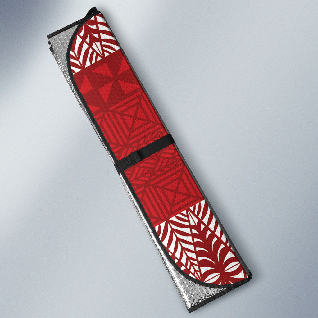 Tonga Ngatu Kupesi Royal Red Auto Sun Shade Koe Otua Mo Tonga Ko Hoku Tofia LT7 - Polynesian Pride