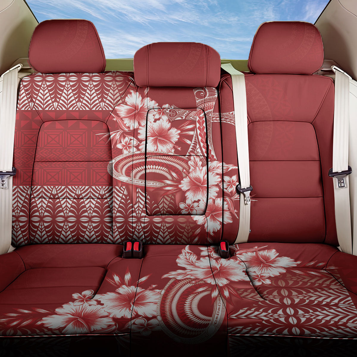Tonga Ngatu Kupesi Royal Red Back Car Seat Cover Koe Otua Mo Tonga Ko Hoku Tofia LT7 One Size Red - Polynesian Pride
