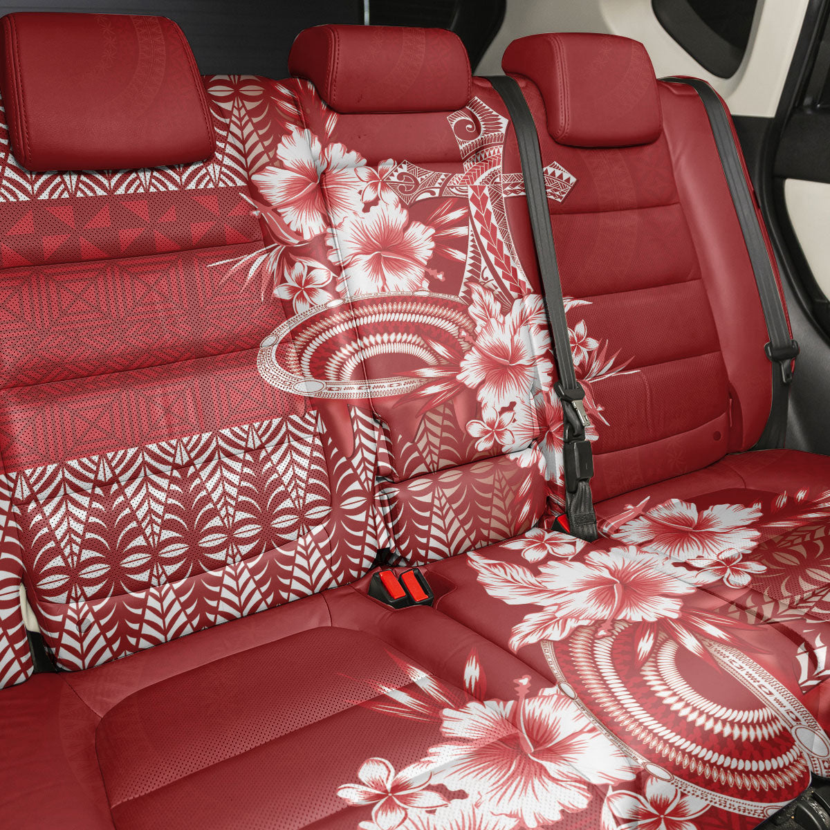 Tonga Ngatu Kupesi Royal Red Back Car Seat Cover Koe Otua Mo Tonga Ko Hoku Tofia LT7 - Polynesian Pride