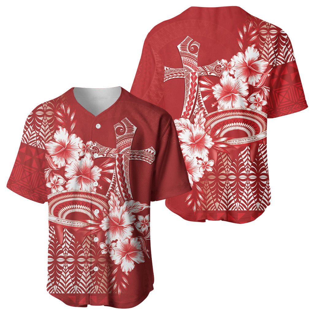 Tonga Ngatu Kupesi Royal Red Baseball Jersey Koe Otua Mo Tonga Ko Hoku Tofia LT7 - Polynesian Pride
