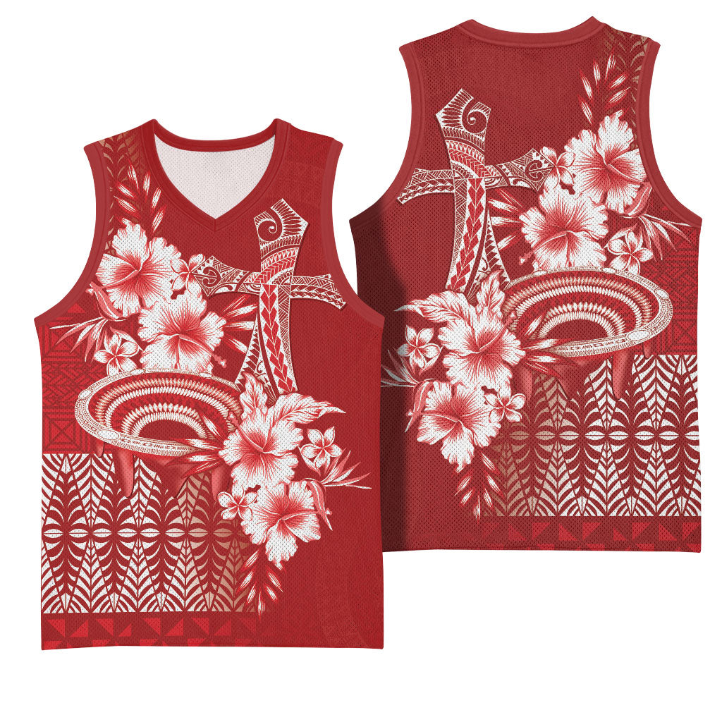 Tonga Ngatu Kupesi Royal Red Basketball Jersey Koe Otua Mo Tonga Ko Hoku Tofia LT7 - Polynesian Pride