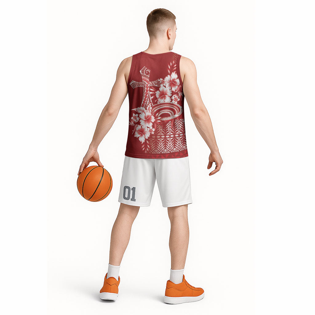 Tonga Ngatu Kupesi Royal Red Basketball Jersey Koe Otua Mo Tonga Ko Hoku Tofia LT7 - Polynesian Pride