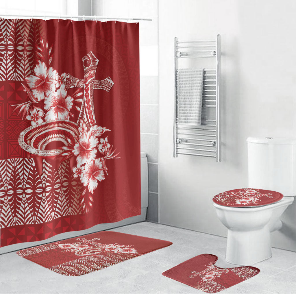 Tonga Ngatu Kupesi Royal Red Bathroom Set Koe Otua Mo Tonga Ko Hoku Tofia
