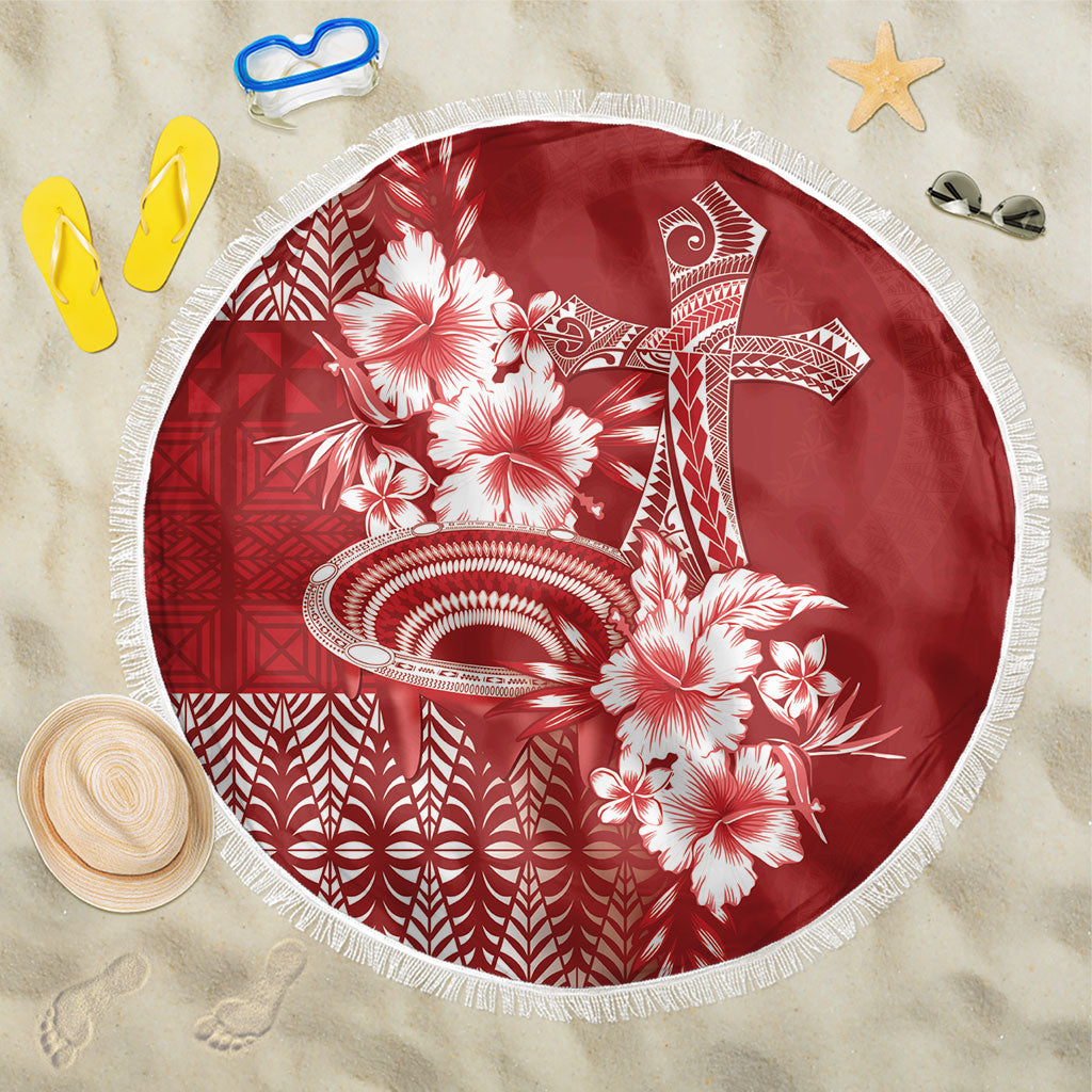 Tonga Ngatu Kupesi Royal Red Beach Blanket Koe Otua Mo Tonga Ko Hoku Tofia