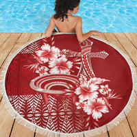 Tonga Ngatu Kupesi Royal Red Beach Blanket Koe Otua Mo Tonga Ko Hoku Tofia