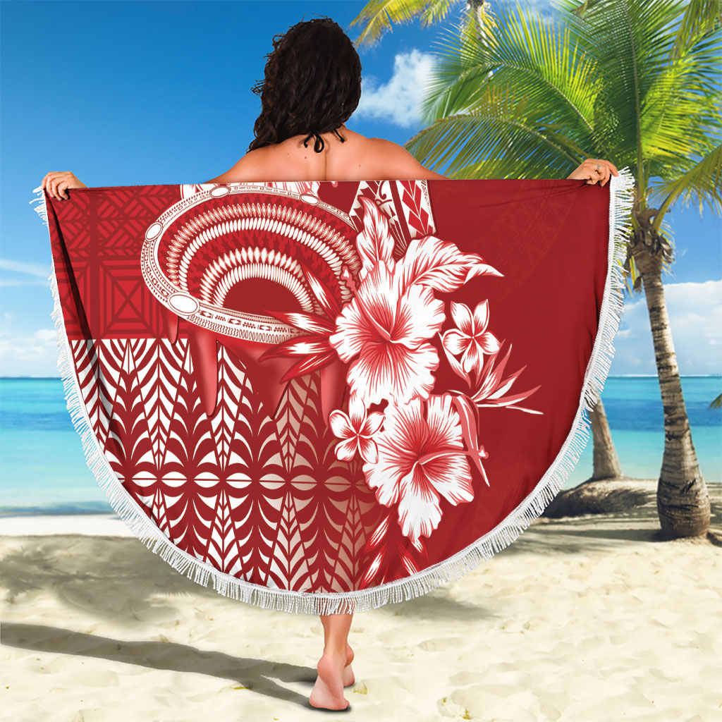 Tonga Ngatu Kupesi Royal Red Beach Blanket Koe Otua Mo Tonga Ko Hoku Tofia