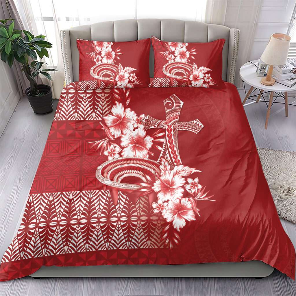 Tonga Ngatu Kupesi Royal Red Bedding Set Koe Otua Mo Tonga Ko Hoku Tofia LT7 - Polynesian Pride