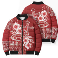 Tonga Ngatu Kupesi Royal Red Bomber Puffer Jacket Koe Otua Mo Tonga Ko Hoku Tofia LT7 - Polynesian Pride
