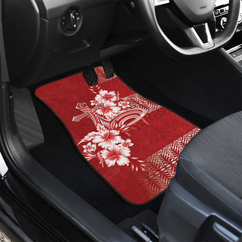 Tonga Ngatu Kupesi Royal Red Car Mats Koe Otua Mo Tonga Ko Hoku Tofia LT7 - Polynesian Pride