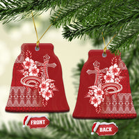 Tonga Ngatu Kupesi Royal Red Ceramic Ornament Koe Otua Mo Tonga Ko Hoku Tofia LT7 Bell Flake Red - Polynesian Pride