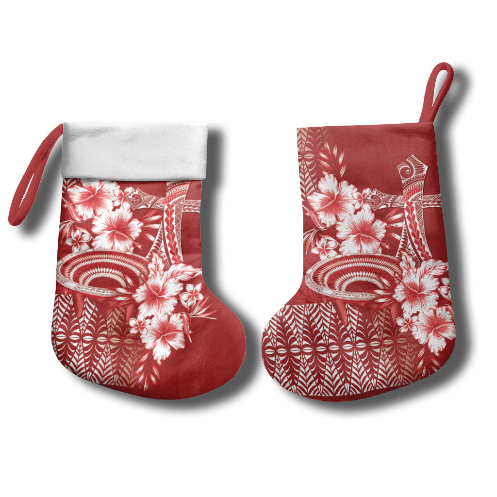 Tonga Ngatu Kupesi Royal Red Christmas Stocking Koe Otua Mo Tonga Ko Hoku Tofia LT7 - Polynesian Pride