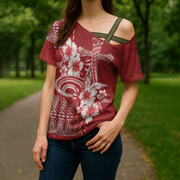 Tonga Ngatu Kupesi Royal Red Cross Shoulder Shirt Koe Otua Mo Tonga Ko Hoku Tofia LT7 - Polynesian Pride