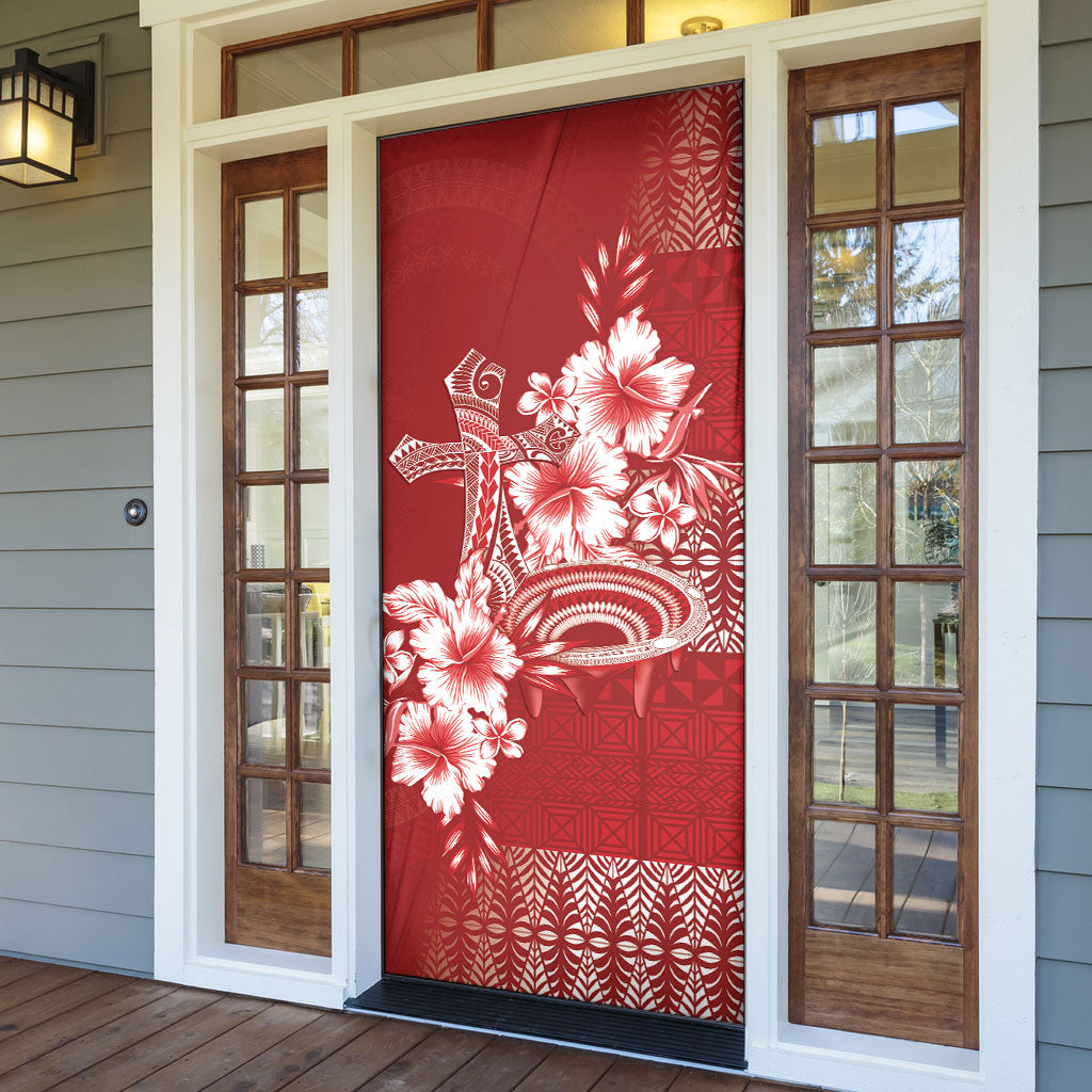 Tonga Ngatu Kupesi Royal Red Door Cover Koe Otua Mo Tonga Ko Hoku Tofia LT7 - Polynesian Pride