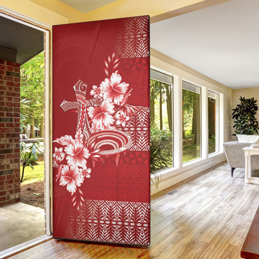 Tonga Ngatu Kupesi Royal Red Door Cover Koe Otua Mo Tonga Ko Hoku Tofia LT7 - Polynesian Pride