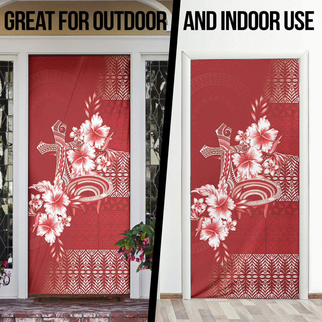 Tonga Ngatu Kupesi Royal Red Door Cover Koe Otua Mo Tonga Ko Hoku Tofia LT7 - Polynesian Pride