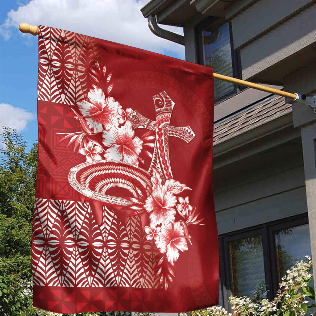 Tonga Ngatu Kupesi Royal Red Garden Flag Koe Otua Mo Tonga Ko Hoku Tofia LT7 - Polynesian Pride