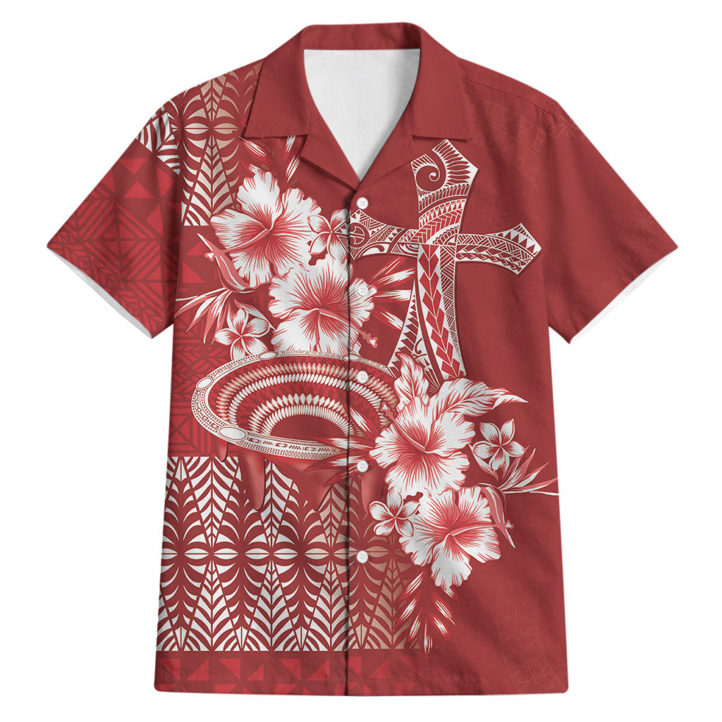 Tonga Ngatu Kupesi Royal Red Hawaiian Shirt Koe Otua Mo Tonga Ko Hoku Tofia LT7 Red - Polynesian Pride