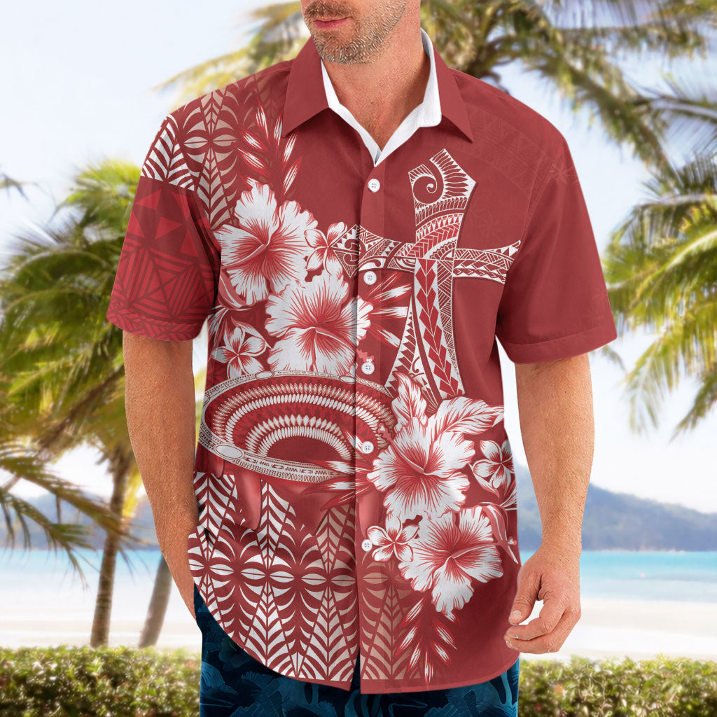 Tonga Ngatu Kupesi Royal Red Hawaiian Shirt Koe Otua Mo Tonga Ko Hoku Tofia LT7 - Polynesian Pride