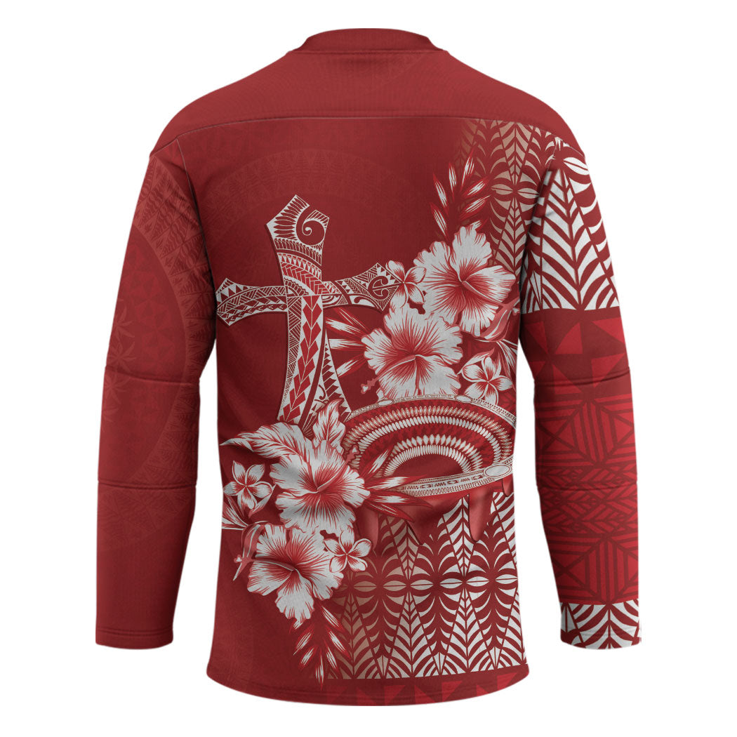 Tonga Ngatu Kupesi Royal Red Hockey Jersey Koe Otua Mo Tonga Ko Hoku Tofia LT7 - Polynesian Pride
