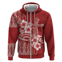 Tonga Ngatu Kupesi Royal Red Hoodie Koe Otua Mo Tonga Ko Hoku Tofia LT7 Zip Hoodie Red - Polynesian Pride