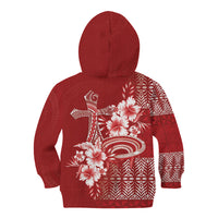 Tonga Ngatu Kupesi Royal Red Kid Hoodie Koe Otua Mo Tonga Ko Hoku Tofia LT7 - Polynesian Pride
