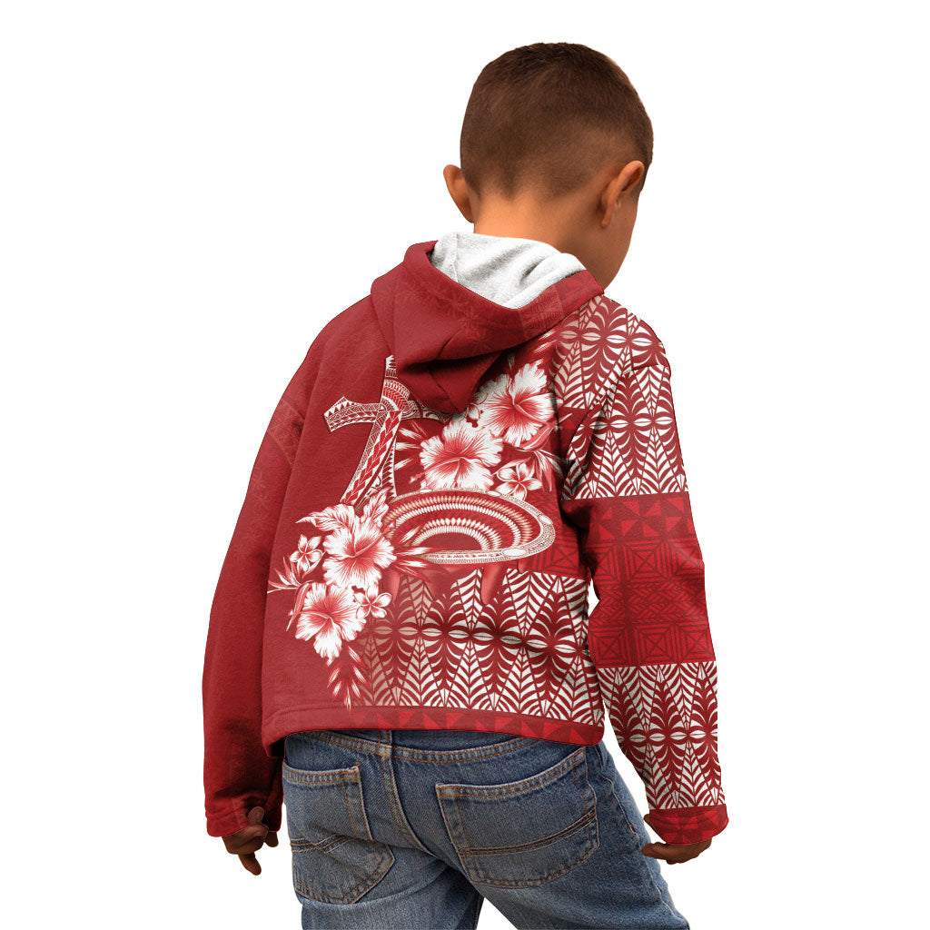 Tonga Ngatu Kupesi Royal Red Kid Hoodie Koe Otua Mo Tonga Ko Hoku Tofia LT7 - Polynesian Pride