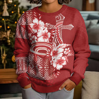 Tonga Ngatu Kupesi Royal Red Kid Ugly Christmas Sweater Koe Otua Mo Tonga Ko Hoku Tofia LT7 - Polynesian Pride