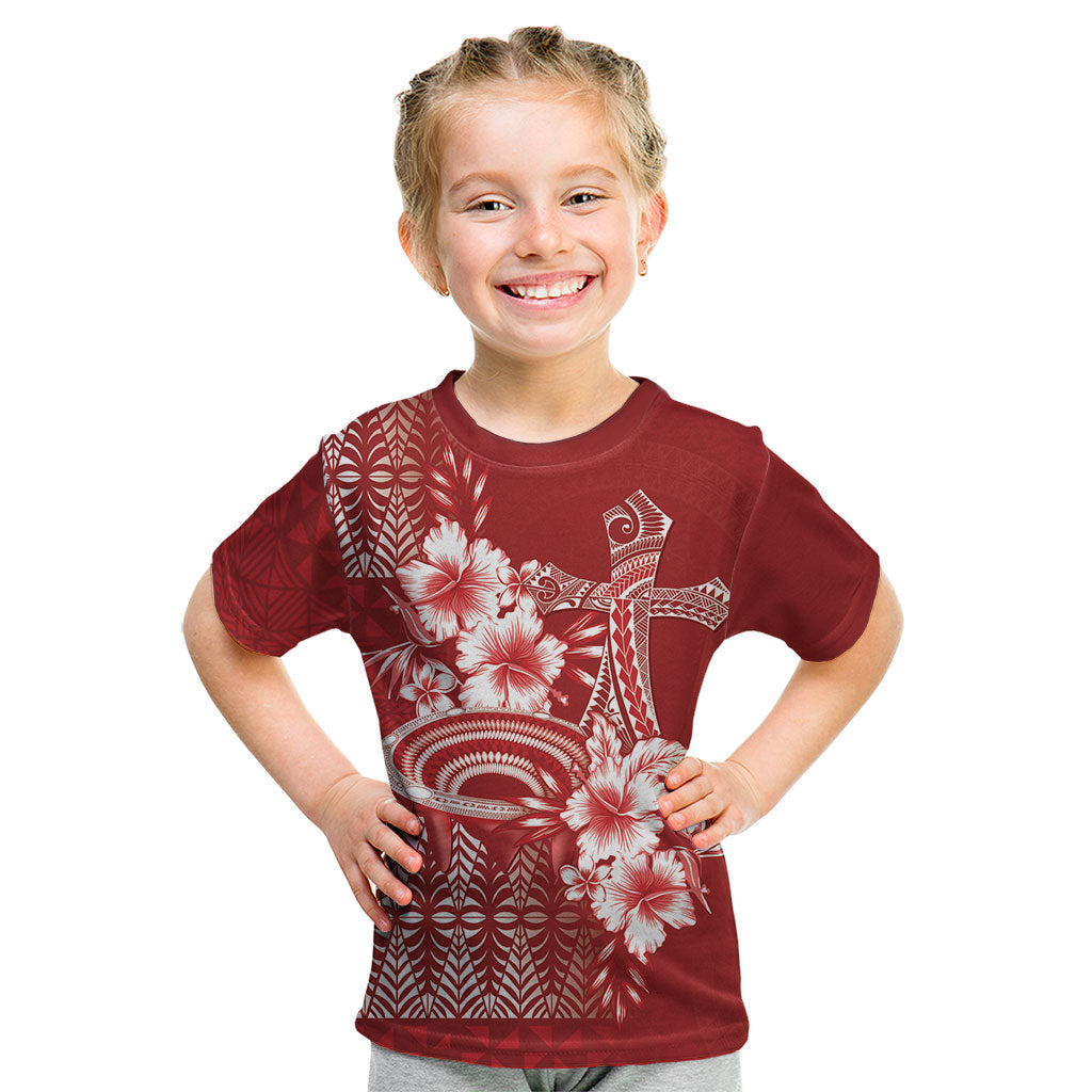 Tonga Ngatu Kupesi Royal Red Kid T Shirt Koe Otua Mo Tonga Ko Hoku Tofia