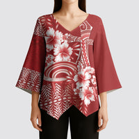 Tonga Ngatu Kupesi Royal Red Kimono Sleeve Blouse Koe Otua Mo Tonga Ko Hoku Tofia LT7 - Polynesian Pride