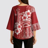 Tonga Ngatu Kupesi Royal Red Kimono Sleeve Blouse Koe Otua Mo Tonga Ko Hoku Tofia LT7 - Polynesian Pride