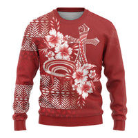 Tonga Ngatu Kupesi Royal Red Ugly Christmas Sweater Koe Otua Mo Tonga Ko Hoku Tofia LT7 - Polynesian Pride