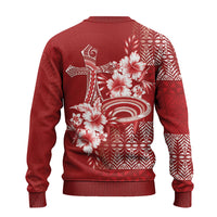 Tonga Ngatu Kupesi Royal Red Ugly Christmas Sweater Koe Otua Mo Tonga Ko Hoku Tofia LT7 - Polynesian Pride