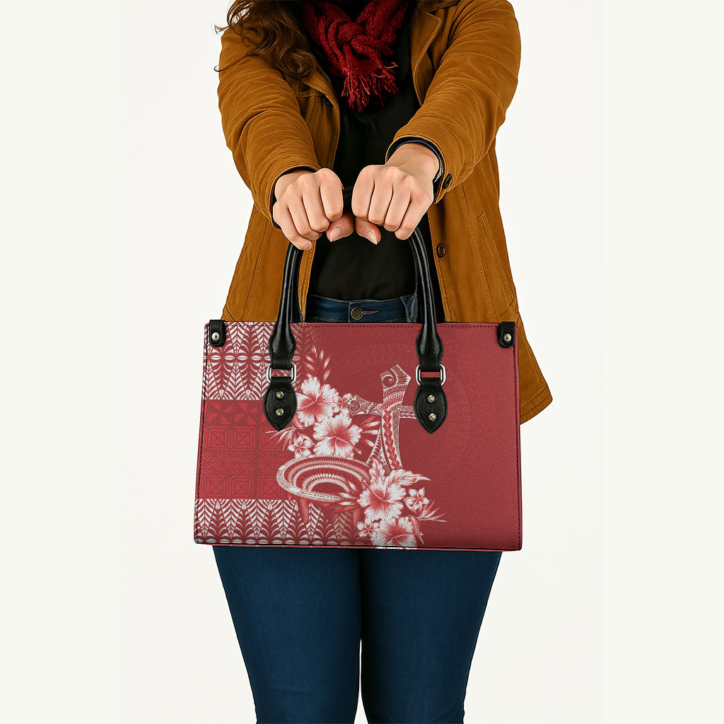 Tonga Ngatu Kupesi Royal Red Leather Bag Koe Otua Mo Tonga Ko Hoku Tofia LT7 - Polynesian Pride