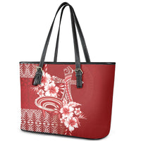 Tonga Ngatu Kupesi Royal Red Leather Tote Bag Koe Otua Mo Tonga Ko Hoku Tofia LT7 - Polynesian Pride