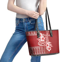 Tonga Ngatu Kupesi Royal Red Leather Tote Bag Koe Otua Mo Tonga Ko Hoku Tofia LT7 - Polynesian Pride