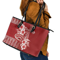 Tonga Ngatu Kupesi Royal Red Leather Tote Bag Koe Otua Mo Tonga Ko Hoku Tofia LT7 - Polynesian Pride