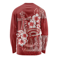 Tonga Ngatu Kupesi Royal Red Long Sleeve Shirt Koe Otua Mo Tonga Ko Hoku Tofia LT7 - Polynesian Pride