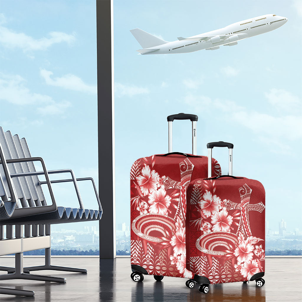 Tonga Ngatu Kupesi Royal Red Luggage Cover Koe Otua Mo Tonga Ko Hoku Tofia LT7 - Polynesian Pride