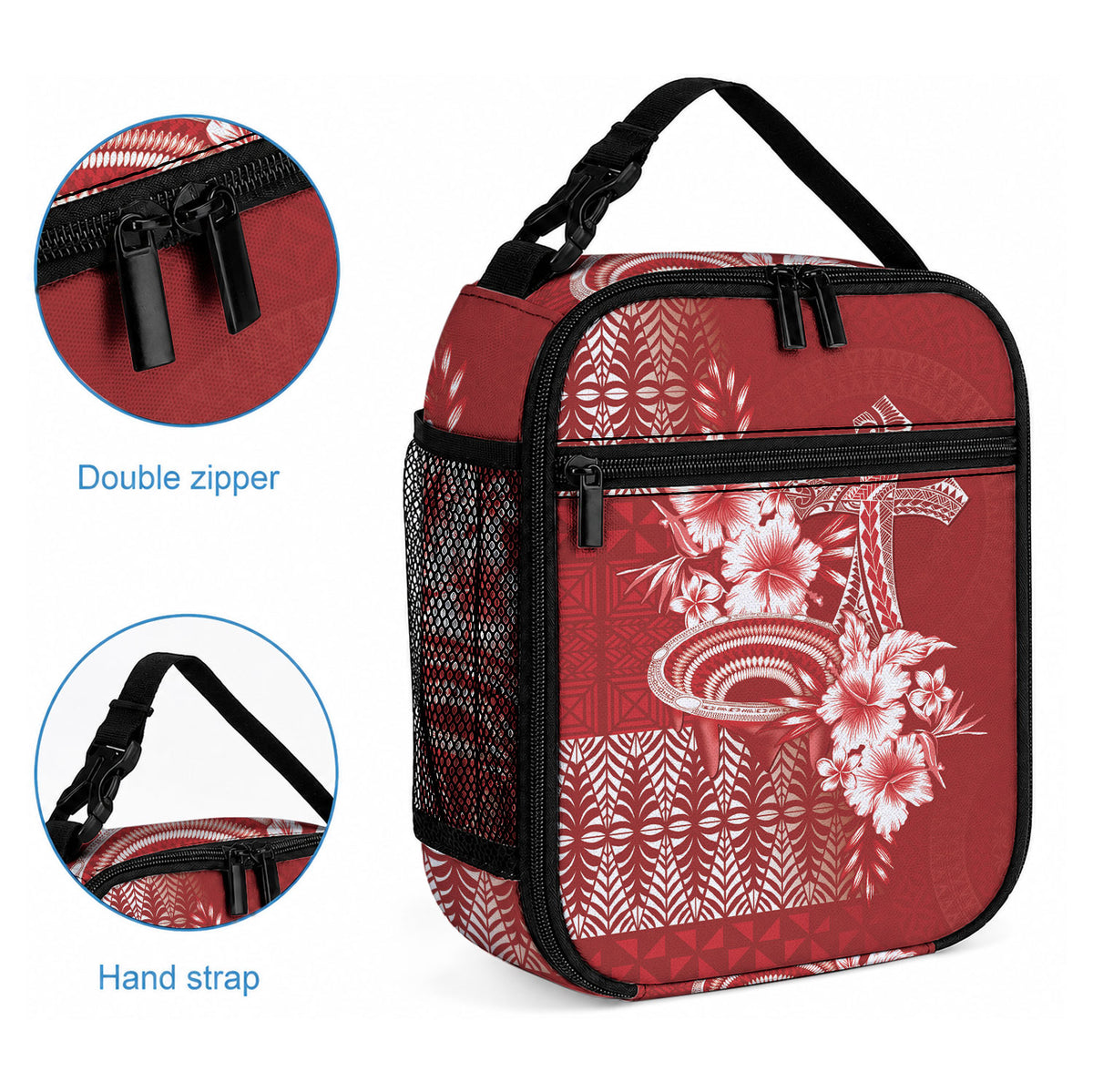 Tonga Ngatu Kupesi Royal Red Lunch Bag Koe Otua Mo Tonga Ko Hoku Tofia LT7 - Polynesian Pride