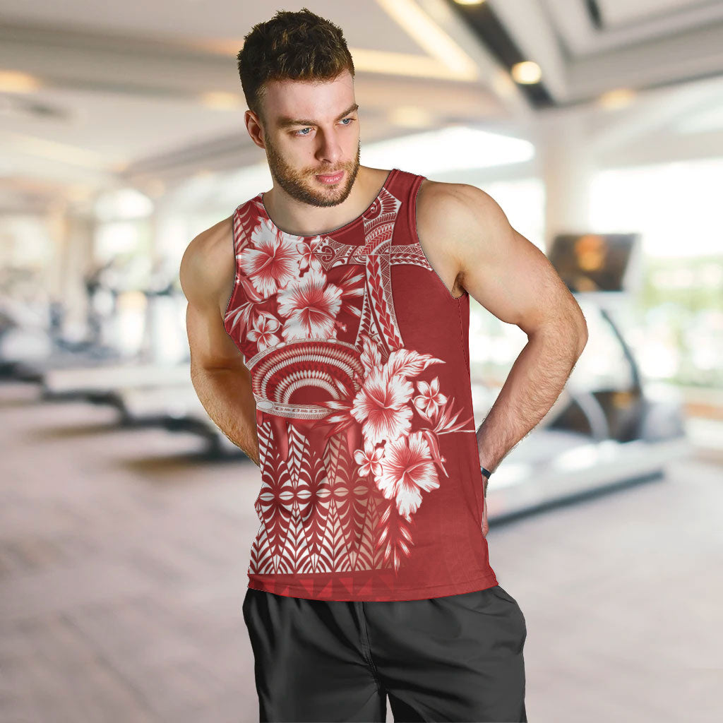 Tonga Ngatu Kupesi Royal Red Men Tank Top Koe Otua Mo Tonga Ko Hoku Tofia LT7 Red - Polynesian Pride