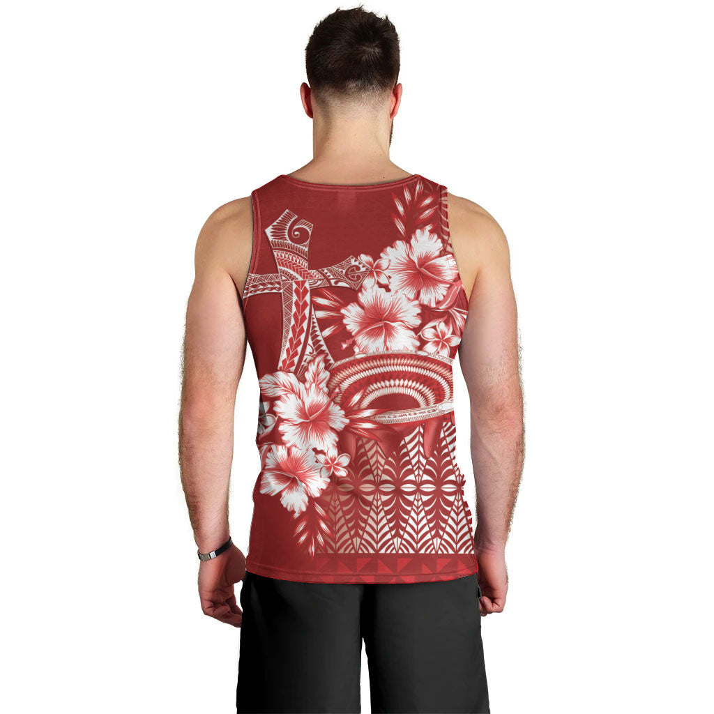 Tonga Ngatu Kupesi Royal Red Men Tank Top Koe Otua Mo Tonga Ko Hoku Tofia LT7 - Polynesian Pride