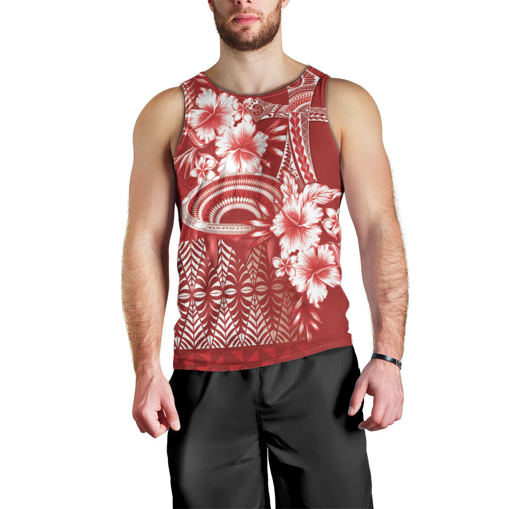 Tonga Ngatu Kupesi Royal Red Men Tank Top Koe Otua Mo Tonga Ko Hoku Tofia LT7 - Polynesian Pride