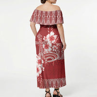 Tonga Ngatu Kupesi Royal Red Off Shoulder Maxi Dress Koe Otua Mo Tonga Ko Hoku Tofia LT7 - Polynesian Pride