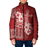 Tonga Ngatu Kupesi Royal Red Padded Jacket Koe Otua Mo Tonga Ko Hoku Tofia