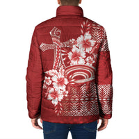 Tonga Ngatu Kupesi Royal Red Padded Jacket Koe Otua Mo Tonga Ko Hoku Tofia