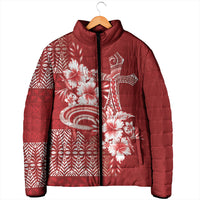Tonga Ngatu Kupesi Royal Red Padded Jacket Koe Otua Mo Tonga Ko Hoku Tofia