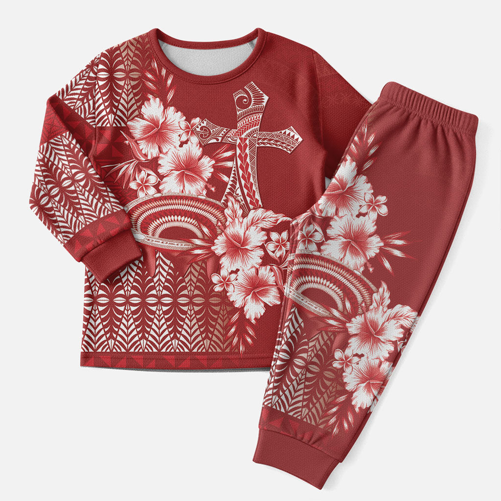 Tonga Ngatu Kupesi Royal Red Christmas Pajama Set Koe Otua Mo Tonga Ko Hoku Tofia LT7 Men Red - Polynesian Pride