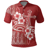 Tonga Ngatu Kupesi Royal Red Polo Shirt Koe Otua Mo Tonga Ko Hoku Tofia LT7 Red - Polynesian Pride