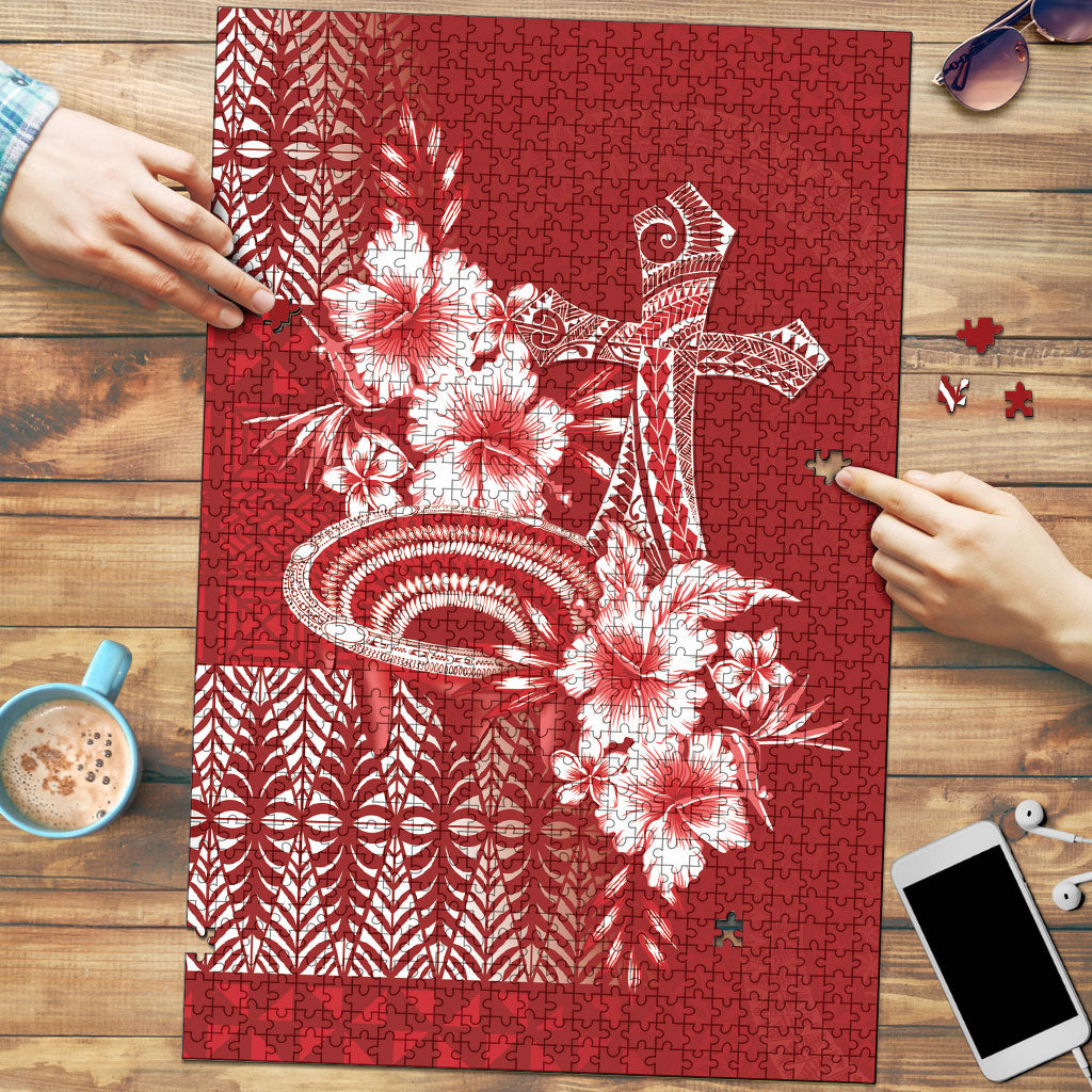 Tonga Ngatu Kupesi Royal Red Puzzle Koe Otua Mo Tonga Ko Hoku Tofia