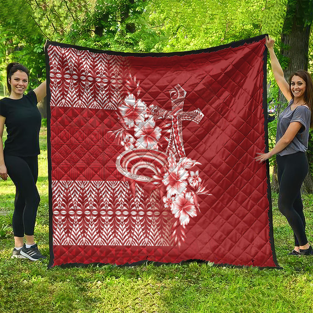 Tonga Ngatu Kupesi Royal Red Quilt Koe Otua Mo Tonga Ko Hoku Tofia LT7 - Polynesian Pride